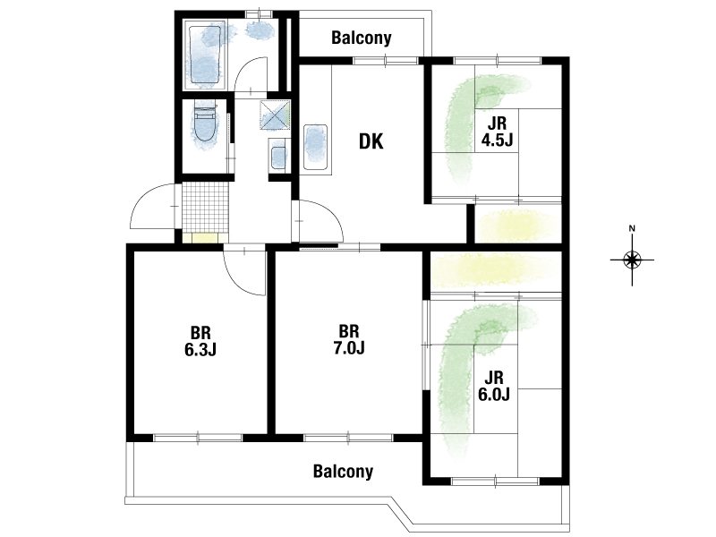 【CASA】高槻塚原台ハイツ4号棟 全室に窓があるため陽当たり・通風良好