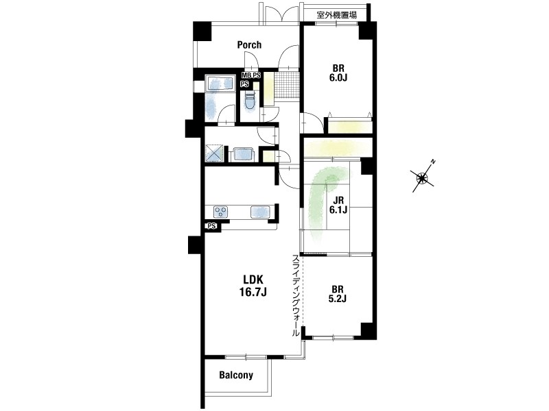 【CASA】ライオンズヒルズ高槻 ◆間取り図◆3LDK、LDKは広々16帖♪
