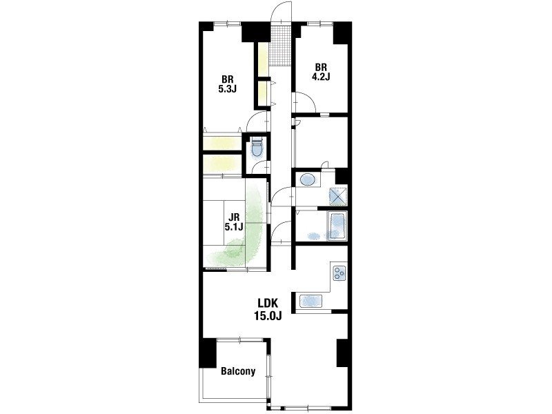 【CASA】フォルム逆瀬川 南向きで明るい横長リビングが魅力の角住戸。全居室収納付きで使い勝手が良く、キッチンや水回りの動線も良好。通風・採光に優れた快適な3LDKです。