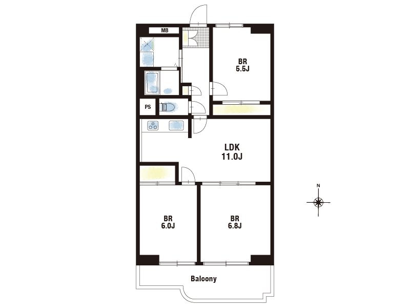 御幣島グリーンマンション 南向きの3LDK住戸で、陽当たり良好な明るい住空間。ペット飼育も可能（管理規約による）で、ご家族と大切なペットが快適に暮らせる間取りです。