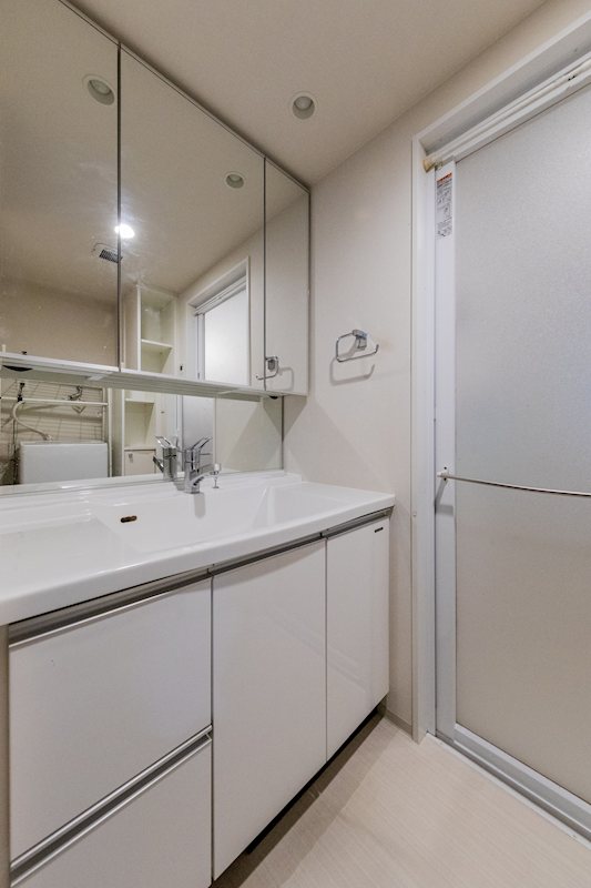 【CASA】エスリード京都山科セミリア≪専用庭（29㎡）付き、ペットと過ごす暮らし≫ 足元に収納がたっぷりございますので、洗面用具や掃除用具をしっかり収納できます。