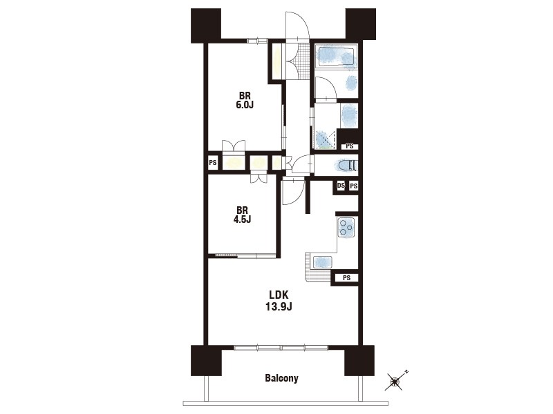 【CASA】ブランニード阪急水無瀬 ■間取図■各居室に収納を設けた2LDK。ペットの飼育も可能です。(規約による制限あり)