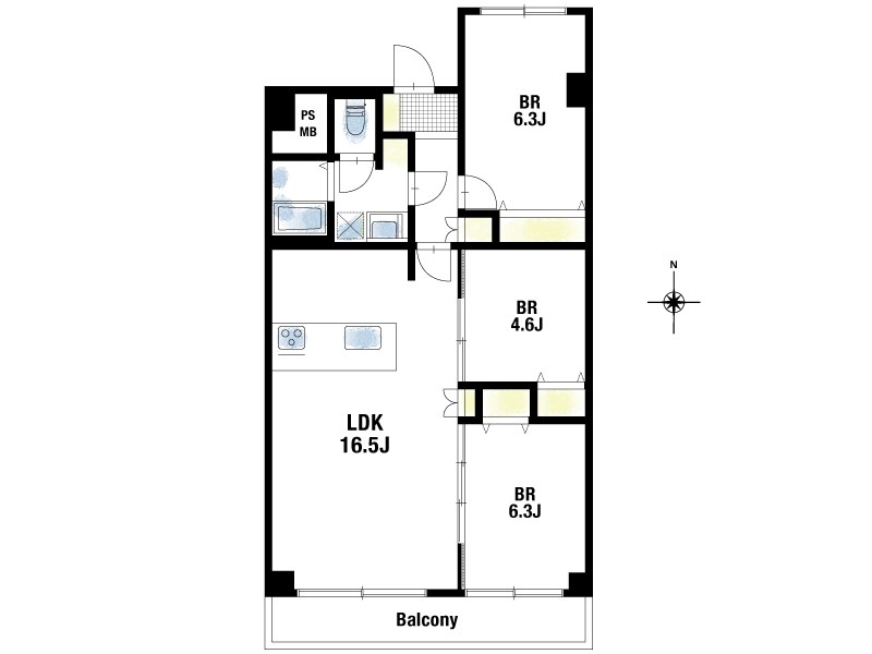 【CASA】白川高層住宅8号棟 LDK、6.3帖の洋室が南向きに付き明るいお部屋♪